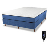 Cama Box + Colchão Massageador Magnético Bio Quântica Queen Cor Azul