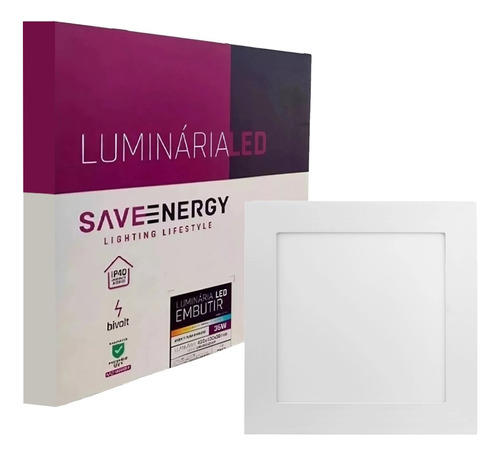 Painel Plafon Led Quadrado 36w Embutir Save Energy