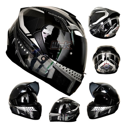 Casco Para Moto Negro Gris Black Panter Ecer Dot Integral