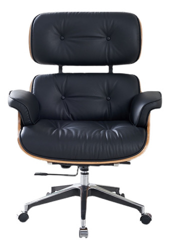 Sillon Eames Lounge Chair Con Ottoman Negro, Cuero Thome