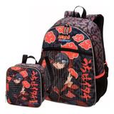 Kit Mochila Costas Lancheira Naruto Shippuden Itachi Preta