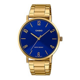 Reloj Casio Mtp-vt01g Gold Dorado Fondo Azul Números Wr Color Del Fondo Azul Acero