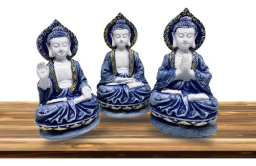 Buda Tailandês Trio Estátua 11cm Decoração Ambiente Yoga