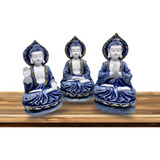 Buda Tailandês Trio Estátua 11cm Decoração Ambiente Yoga