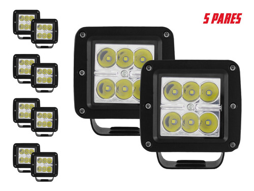 10 Pzas De Faros Cuadrados 6 Leds Luz Blanca 24w Tunelight