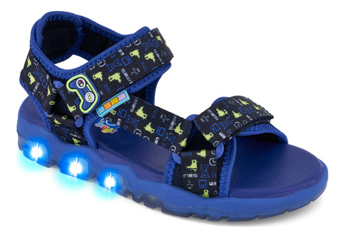 Sandalia Con Luces Ferrato Gamer Velcro Niño Azul