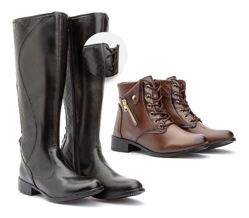 Kit 2 Bota Feminina Cano Longo Montaria Coturno Cano Médio