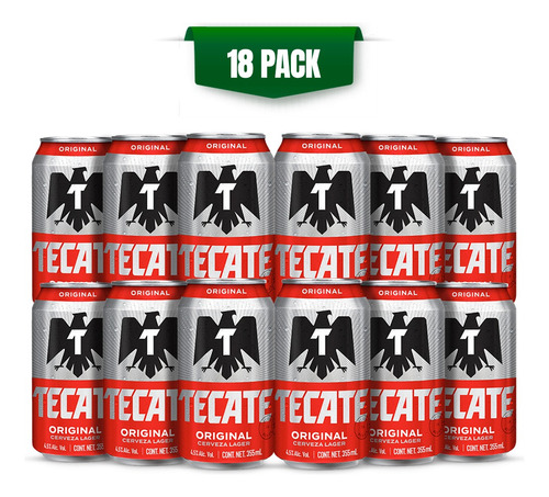 Cerveza Tecate Original 18 Latas De 355ml