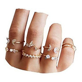 Set De Maquillaje - Yheakne Boho Rings Set Gold Rhinestone K