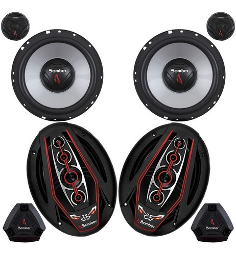 Kit Alto Falantes 6x9 Bicho Papão Bomber 350w Rms + Kit 2 V Cor Preto