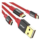 Cable Cargador Usb A Micro Usb | 3 Piezas / Rojo Trenzado