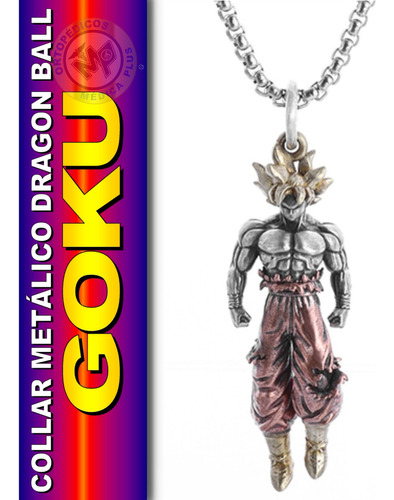 Collar De Goku Super Saiyajin Dragon Ball Con Cadena Metal Color Plata Naranja Amarillo