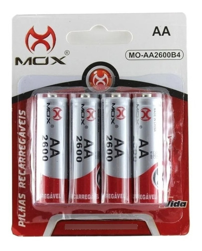 Pilha Recarregável Mox Blister C/4 Aa 2600mah / Aaa 1000mah 