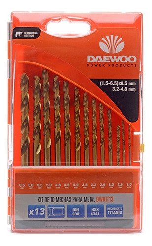 Juego De 13 Brocas Mechas Acero Rapido Hss 1.5 A 6.5 Daewoo