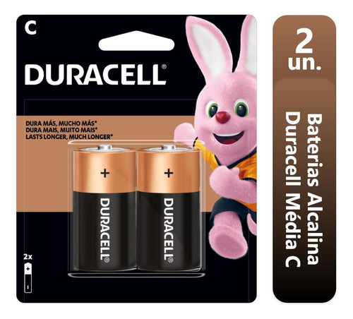 Pilha Bateria C Média Alcalina Duracell 2 Unidades Baterias