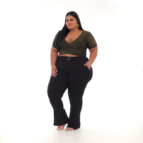 Calça Flare Plus Size Feminina Boca De Sino Bailarina Alta