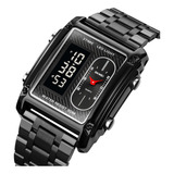 Skmei 1868 Reloj Rectangular Acero Inox Digital Y Manecillas