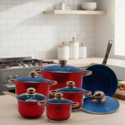 Batería De Cocina Royal Haus Sirel 12 Piezas Roja Acero Inox Rojo | Meses sin interés