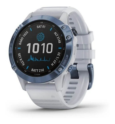 Reloj Garmin Fenix 6 Pro Solar Azul Mineral Malla Blanca S.a