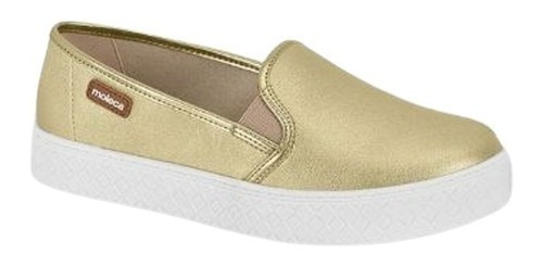 Tênis Moleca Casual Feminino - Slip On Metalizado Dourado