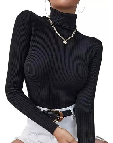 Sweater Cuello Doble Lana Mujer Liso / Etniqa