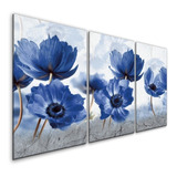 Quadro Decorativo 3 Peças Flores Lótus Azuis 3mm