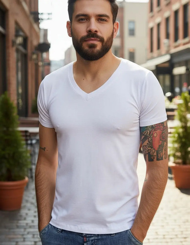 Camisa Gola V Média Manga Curta Elastano Slim Fit Básica | MercadoLivre