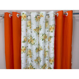 Cortina Oxford Floral Sala/quarto 300x250 Cor Laranja