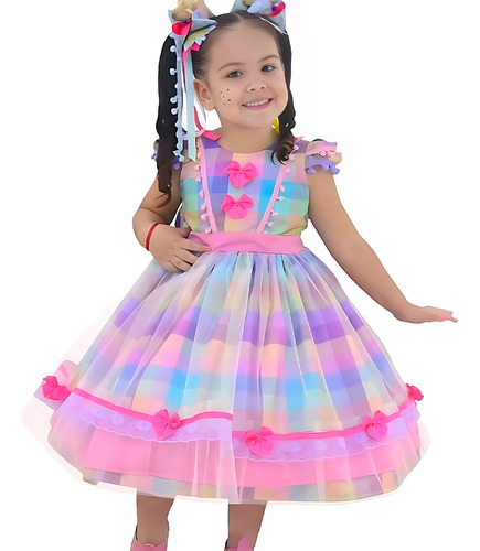 Roupa Mãe E Filha Vestido + Saia Adulta Xadrez Rosa Junina