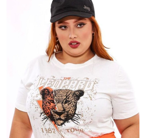 Blusa T-shirt Camiseta Feminina Estampada Leopardo Plus Size