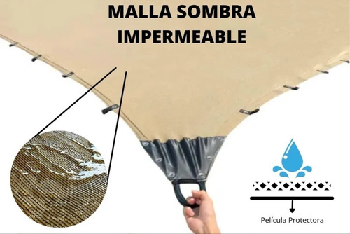 Malla Sombra 100%impermeable 4x5 90% Beige + Kit Tensores