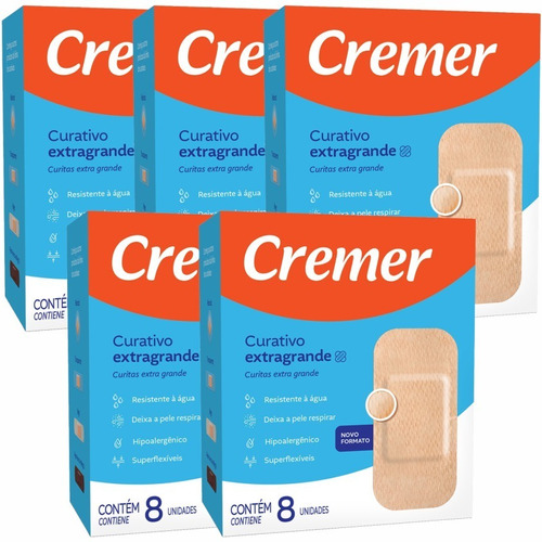 Curativo Extra Grande 10cm X 4,8cm C/8un Bege Cremer - 5 Un