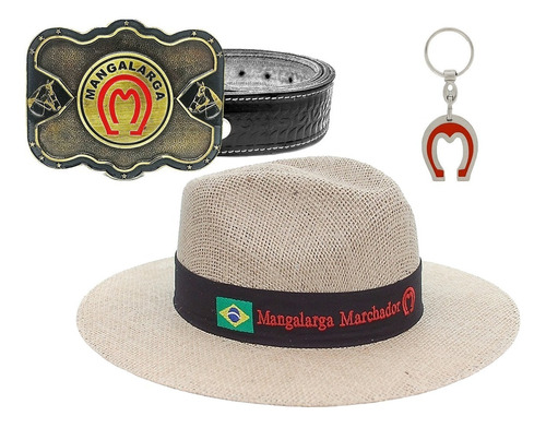 Kit Chapeu Country Juta Mm + Cinto C/ Fivela + Chaveiro Top