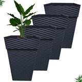 Kit 04 Vaso Grande Quadrado Flores E Plantas 28l Preto