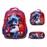 Kit Mochila Infantil Sonic 3d Costas Com Lancheira Térmica