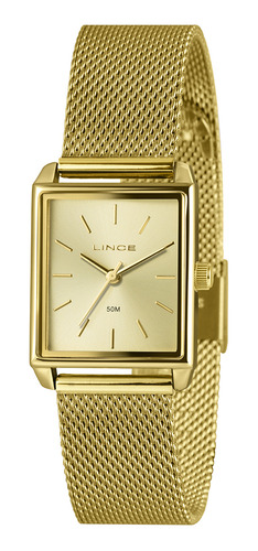 Relogio Lince Feminino Quadrado Pequeno Dourado Minimalista