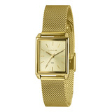 Relogio Lince Feminino Quadrado Pequeno Dourado Minimalista