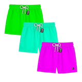 Kit 3 Shorts Praia Masculino Liso Colorido Ref1001