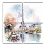 40x40cm Cuadro Abstracto De La Torre Eiffel En París Flores