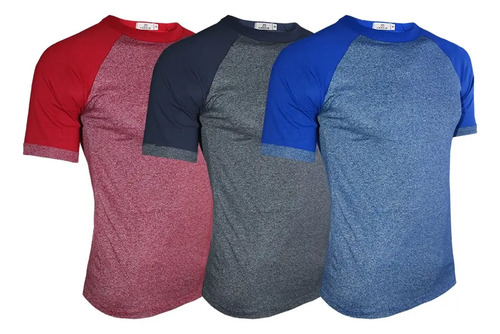 Paquete 3 Playeras Manga Ranglan Manga Corta Jaspeada A035