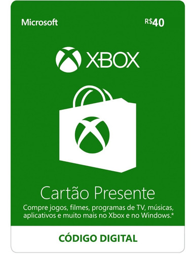 Cartão Presente Xbox Gift Card Microsoft Brasil R$ 40 Reais