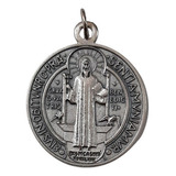 Medalla De San Benito - 46 Mm-metal Plateado - Made In Italy