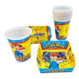 Kit 12 Vasos 12 Platos Decorativos Pikachu Ash