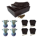 Kit 4 Pe Sofa Cantoneira De Plástico + 4 Rodizio + 4 Pé Meio