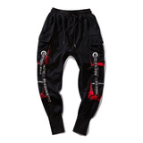 Hop Joggers Hombre Letra Cintas Bolsillos Cargo Pantalones