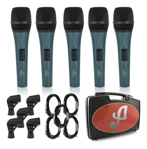 Kit C/ 5 Microfones Dinamicos Arcano Platinum-s8kit Xlr-p10