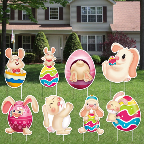 Signo De Jardín De Pascua Con Huevos Y Conejos Decorados