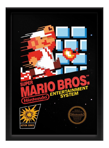 Quadro Retrogame Capa Super Mario Bros Nes 33x45 Cm
