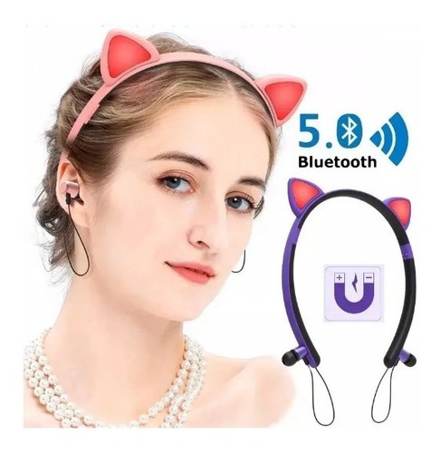 Auriculares Orejas Gato Cat Bluetooth Con Luz Led 