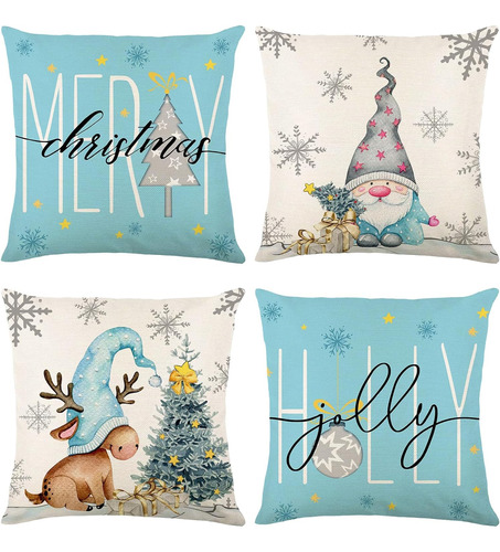 4 Fundas De Almohada De Cojín Decorativas De Gnomo Navideño